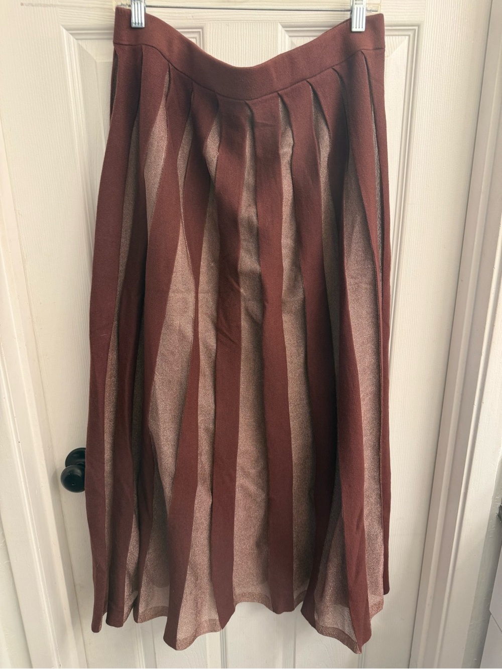 Anthropologie Brown Striped Pleated Midi Skirt